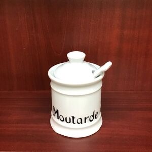Lourioux Porcelain Moutarde Mustard Pot with Spoon France Chic Kitchen Decor